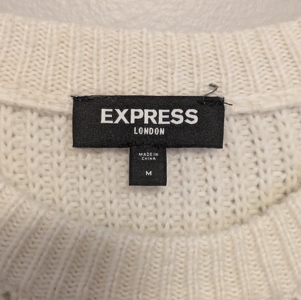 Express London White Open Knit Oversized Rhinestone Sweater - Picture 2 of 3